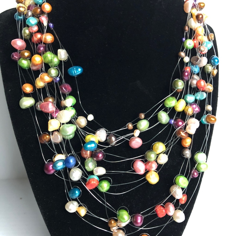 Multi Strand Freshwater Multi Colored Necklace - image 2